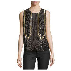 Nicole Miller Gatsby 20s flapper inspired sequined black gold sparkly dressy top